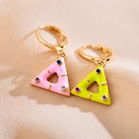 1 Pair Elegant Cute Triangle Copper Enamel Inlay Zircon Drop Earrings main image 6