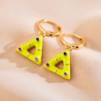 1 Pair Elegant Cute Triangle Copper Enamel Inlay Zircon Drop Earrings main image 3