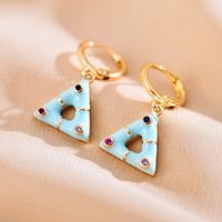 1 Pair Elegant Cute Triangle Copper Enamel Inlay Zircon Drop Earrings sku image 2