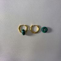 1 Pair Elegant Round Plating Stainless Steel Natural Stone 18k Gold Plated Earrings sku image 3