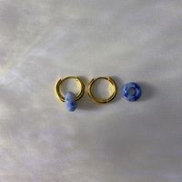 1 Pair Elegant Round Plating Stainless Steel Natural Stone 18k Gold Plated Earrings sku image 6