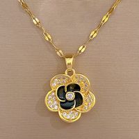 Titanium Steel Copper Glam Enamel Plating Inlay Flower Zircon Earrings Necklace sku image 1