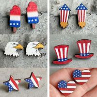 Original Design American Flag Wood Independence Day Women's Ear Studs main image 1