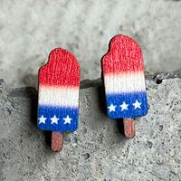 Original Design American Flag Wood Independence Day Women's Ear Studs sku image 8