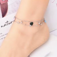 Simple Style Heart Shape 304 Stainless Steel Epoxy Plating Inlay Artificial Diamond 18K Gold Plated Women'S Anklet sku image 1