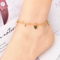 Simple Style Heart Shape 304 Stainless Steel Epoxy Plating Inlay Artificial Diamond 18K Gold Plated Women'S Anklet sku image 2