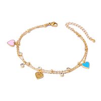 Simple Style Heart Shape 304 Stainless Steel Epoxy Plating Inlay Artificial Diamond 18K Gold Plated Women'S Anklet main image 2