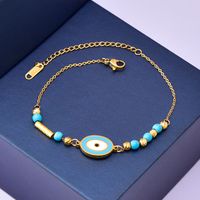 304 Stainless Steel 18K Gold Plated INS Style Casual Beaded Enamel Plating Oval Eye Bracelets Necklace main image 2