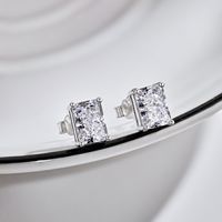 1 Pair Casual Simple Style Rectangle Sterling Silver Plating Inlay Zircon Ear Studs main image 1