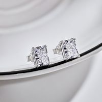 1 Paire Décontractée Style Simple Rectangle Argent Sterling Placage Incruster Zircon Boucles D'oreilles main image 1