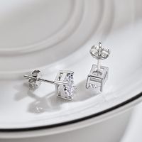 1 Pair Casual Simple Style Rectangle Sterling Silver Plating Inlay Zircon Ear Studs main image 3