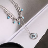 Casual Simple Style Round Devil's Eye Titanium Steel Plating Inlay Turquoise Rhinestones Layered Necklaces main image 5