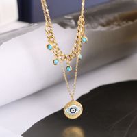 Casual Simple Style Round Devil's Eye Titanium Steel Plating Inlay Turquoise Rhinestones Layered Necklaces main image 1