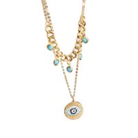 Casual Simple Style Round Devil's Eye Titanium Steel Plating Inlay Turquoise Rhinestones Layered Necklaces main image 3
