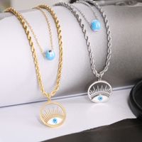 Casual Simple Style Devil's Eye Titanium Steel Enamel Plating Hollow Out Layered Necklaces main image 1