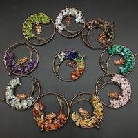 Agate Crystal Crushed Stone Tree Of Life Owl Colorful Pendant Necklace sku image 6