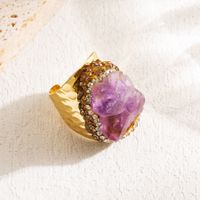 Ins Style Cool Style Irregular Copper Plating Inlay Natural Stone Gold Plated Open Ring main image 2