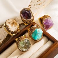 Ins Style Cool Style Irregular Copper Plating Inlay Natural Stone Gold Plated Open Ring main image 1
