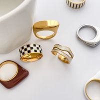 Retro Color Block Titanium Steel Plating Gold Plated Rings main image 5