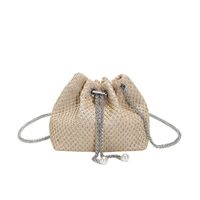 Women's Small Canvas Straw Solid Color Basic Bucket String Crossbody Bag sku image 5