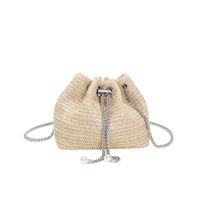 Women's Small Canvas Straw Solid Color Basic Bucket String Crossbody Bag sku image 7
