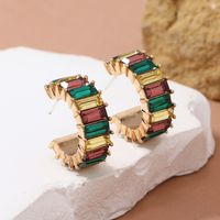 1 Pair Ins Style Simple Style C Shape Rectangle Inlay Alloy Rhinestones Ear Studs main image 1