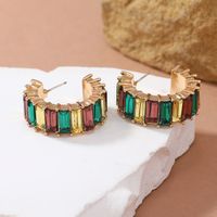 1 Paire Style Ins Style Simple Forme C Rectangle Incruster Alliage Strass Boucles D'oreilles main image 5
