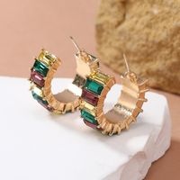1 Paire Style Ins Style Simple Forme C Rectangle Incruster Alliage Strass Boucles D'oreilles main image 3