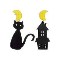 1 Pair Cartoon Style Funny House Moon Cat Asymmetrical Hollow Out Arylic Drop Earrings main image 2
