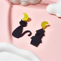 1 Pair Cartoon Style Funny House Moon Cat Asymmetrical Hollow Out Arylic Drop Earrings main image 4