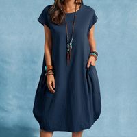 Women's Regular Dress Casual Classical Classic Style Round Neck Short Sleeve Solid Color Midi Dress Holiday main image 1