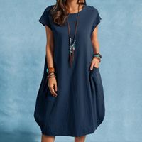 Women's Regular Dress Casual Classical Classic Style Round Neck Short Sleeve Solid Color Midi Dress Holiday main image 6