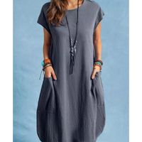 Women's Regular Dress Casual Classical Classic Style Round Neck Short Sleeve Solid Color Midi Dress Holiday main image 5
