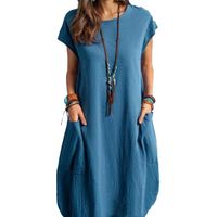 Women's Regular Dress Casual Classical Classic Style Round Neck Short Sleeve Solid Color Midi Dress Holiday main image 3