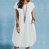 Women's Regular Dress Casual Classical Classic Style Round Neck Short Sleeve Solid Color Midi Dress Holiday main image 2