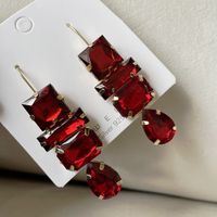 Simple Style Shiny Square Water Droplets Metal Inlay Rhinestones Women's Drop Earrings sku image 1