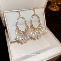 Elegant Vintage Style Oval Alloy Tassel Pearl Inlay Rhinestones Women's Drop Earrings main image 1