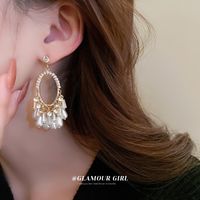Elegant Vintage Style Oval Alloy Tassel Pearl Inlay Rhinestones Women's Drop Earrings main image 3