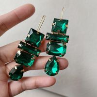 Simple Style Shiny Square Water Droplets Metal Inlay Rhinestones Women's Drop Earrings sku image 2