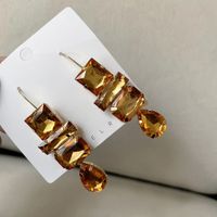 Simple Style Shiny Square Water Droplets Metal Inlay Rhinestones Women's Drop Earrings sku image 3
