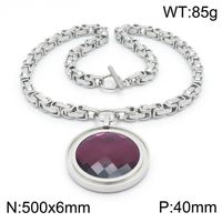 Fashion New Stainless Steel Single-piece Chain Round Multi-color Glass Stone Female Bracelet And Necklace Set sku image 17