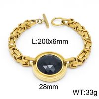 Fashion New Stainless Steel Single-piece Chain Round Multi-color Glass Stone Female Bracelet And Necklace Set sku image 10