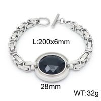 Fashion New Stainless Steel Single-piece Chain Round Multi-color Glass Stone Female Bracelet And Necklace Set sku image 2