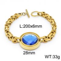 Fashion New Stainless Steel Single-piece Chain Round Multi-color Glass Stone Female Bracelet And Necklace Set sku image 9