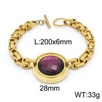 Fashion New Stainless Steel Single-piece Chain Round Multi-color Glass Stone Female Bracelet And Necklace Set sku image 7