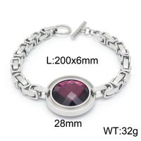 Fashion New Stainless Steel Single-piece Chain Round Multi-color Glass Stone Female Bracelet And Necklace Set sku image 5