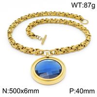 Fashion New Stainless Steel Single-piece Chain Round Multi-color Glass Stone Female Bracelet And Necklace Set sku image 30