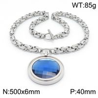 Fashion New Stainless Steel Single-piece Chain Round Multi-color Glass Stone Female Bracelet And Necklace Set sku image 18