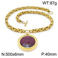 Fashion New Stainless Steel Single-piece Chain Round Multi-color Glass Stone Female Bracelet And Necklace Set sku image 27