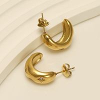 1 Pair Elegant C Shape Star Plating Inlay 304 Stainless Steel Rhinestones 18K Gold Plated Ear Studs main image 5